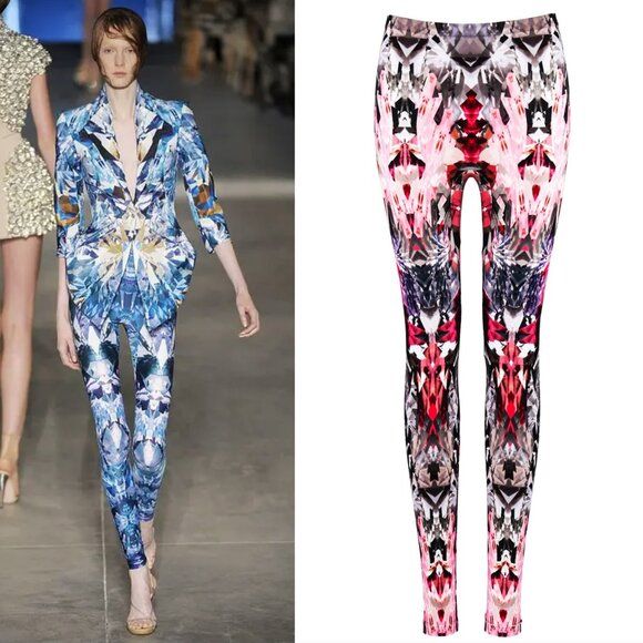 ALEXANDER MCQUEEN LEGGINGS DIAMOND KALEIDOSCOPE PRINT ELASTIC PANTS sz S SMALL - Picture 1 of 13